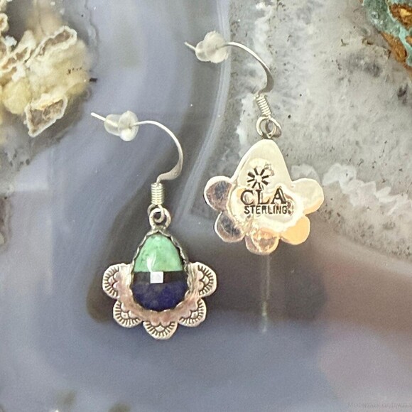 Clifton Aguilar Sterling Teardrop Multistone Inlay Dangle Earrings For Women - Picture 7 of 10